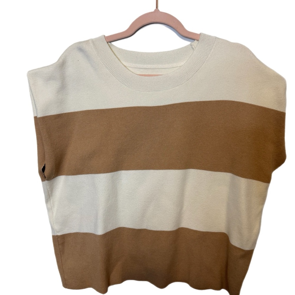 Anthropologie Cream and Brown Striped Sweater